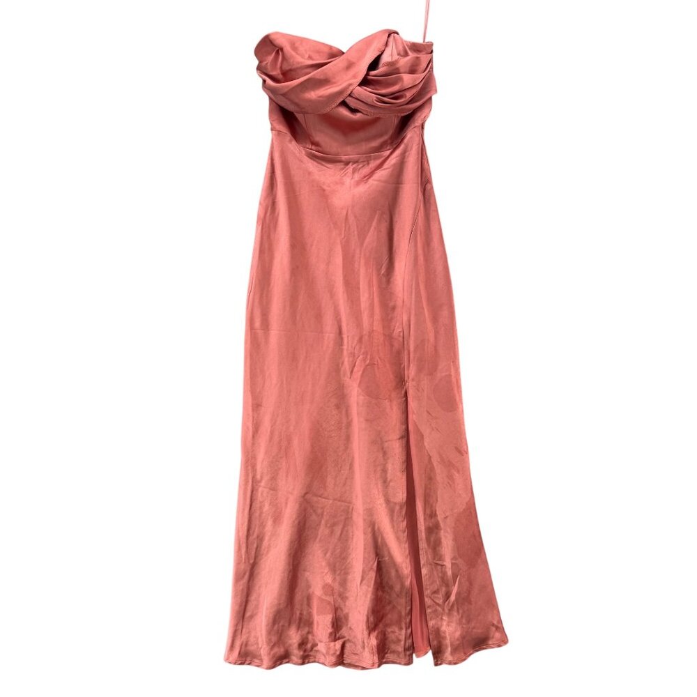 Here Comes The Sun Maxi Dress Gown Pink Satin Strapless Formal Size M - Picture 10 of 14